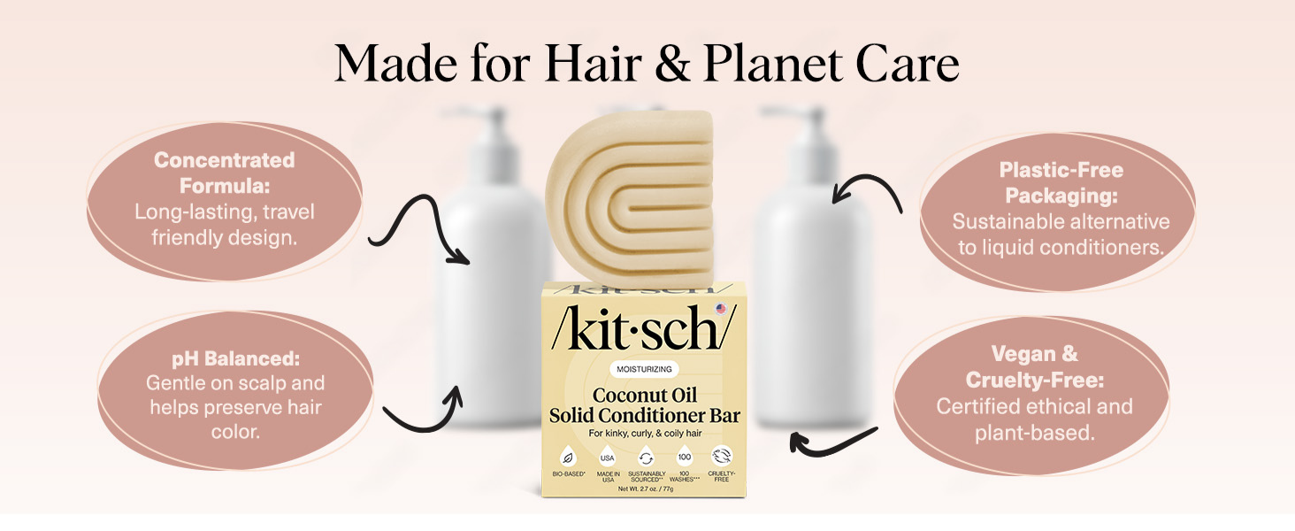 Kitsch Coconut Oil Conditioner Bar - Hair Conditioner For Women and Men - Deep Moisturizing, Nourishes, Hydrate & Soften Damaged Dry Hair - Silicone, Paraben & Sulfate Free - Made in USA