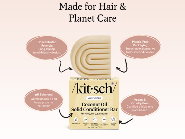 Kitsch Coconut Oil Conditioner Bar - Hair Conditioner For Women and Men - Deep Moisturizing, Nourishes, Hydrate & Soften Damaged Dry Hair - Silicone, Paraben & Sulfate Free - Made in USA