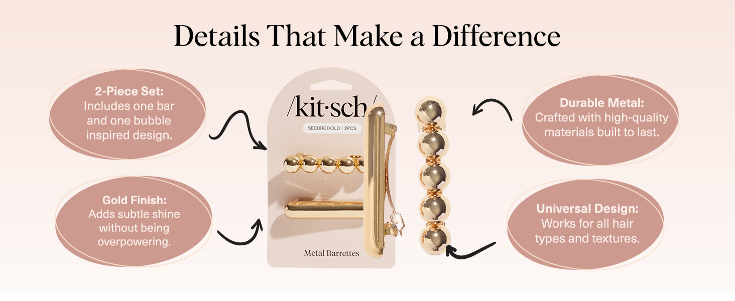 Kitsch Gold Hair Barrettes For Women - Stylish, Durable & Elegant Metal Hair Clips for Everyday or Special Occasions - Cloud & Bubble Design | Ideal Gifts for Women 2pc Set