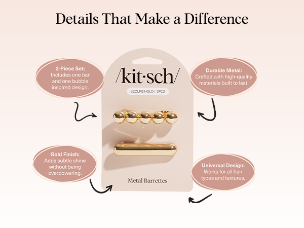 Kitsch Gold Hair Barrettes For Women - Stylish, Durable & Elegant Metal Hair Clips for Everyday or Special Occasions - Cloud & Bubble Design | Ideal Gifts for Women 2pc Set