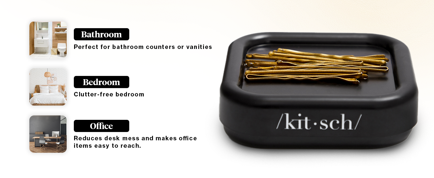 Kitsch Magnetic Bobby Pin Holder - Cute Stuff, Strong Magnetic Pin Holder for Desk & Vanity, Securely Holds Metal Hair Clips, Bobby Pins & Paper Clip | Ideal Gifts for Women - Black, 1 pc