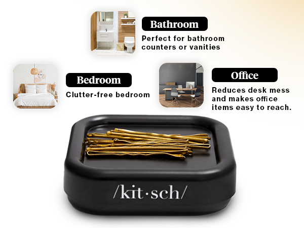 Kitsch Magnetic Bobby Pin Holder - Cute Stuff, Strong Magnetic Pin Holder for Desk & Vanity, Securely Holds Metal Hair Clips, Bobby Pins & Paper Clip | Ideal Gifts for Women - Black, 1 pc