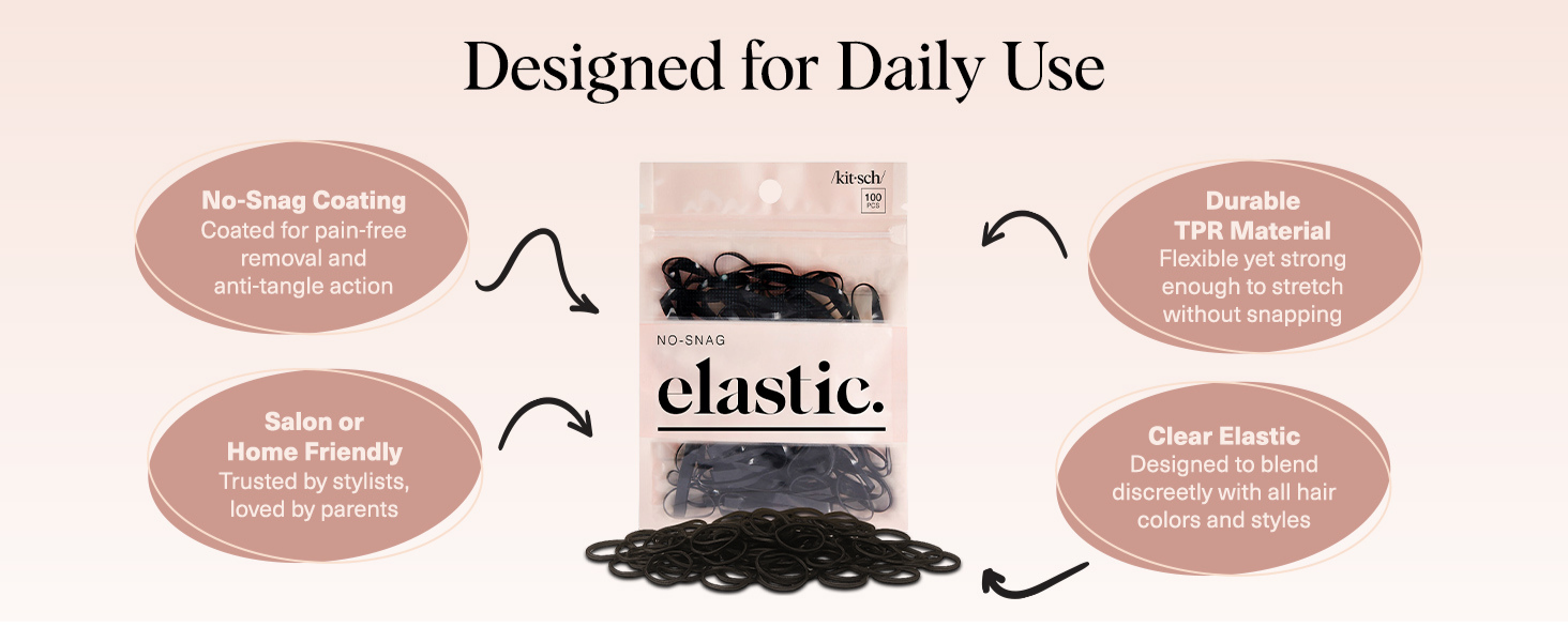 Kitsch Hair Ties No Damage for Kids, Teens and Women - Rubber Bands for Hair Styling | No Snag Hair Elastics | Daily Hair Accessories | Ideal Gifts for Women - 100pcs (Black)