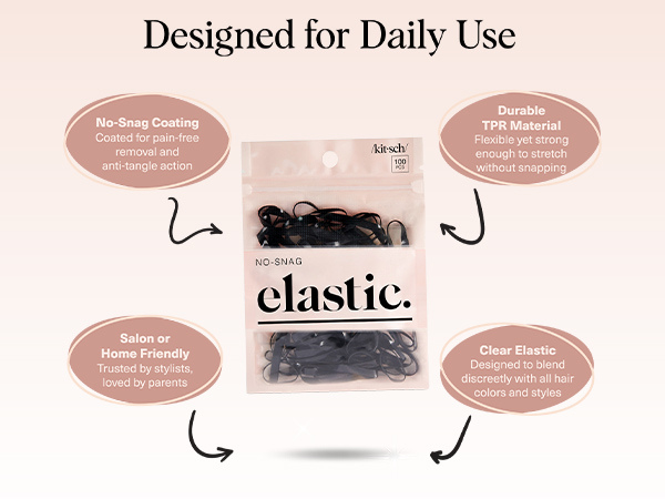 Kitsch Hair Ties No Damage for Kids, Teens and Women - Rubber Bands for Hair Styling | No Snag Hair Elastics | Daily Hair Accessories | Ideal Gifts for Women - 100pcs (Black)