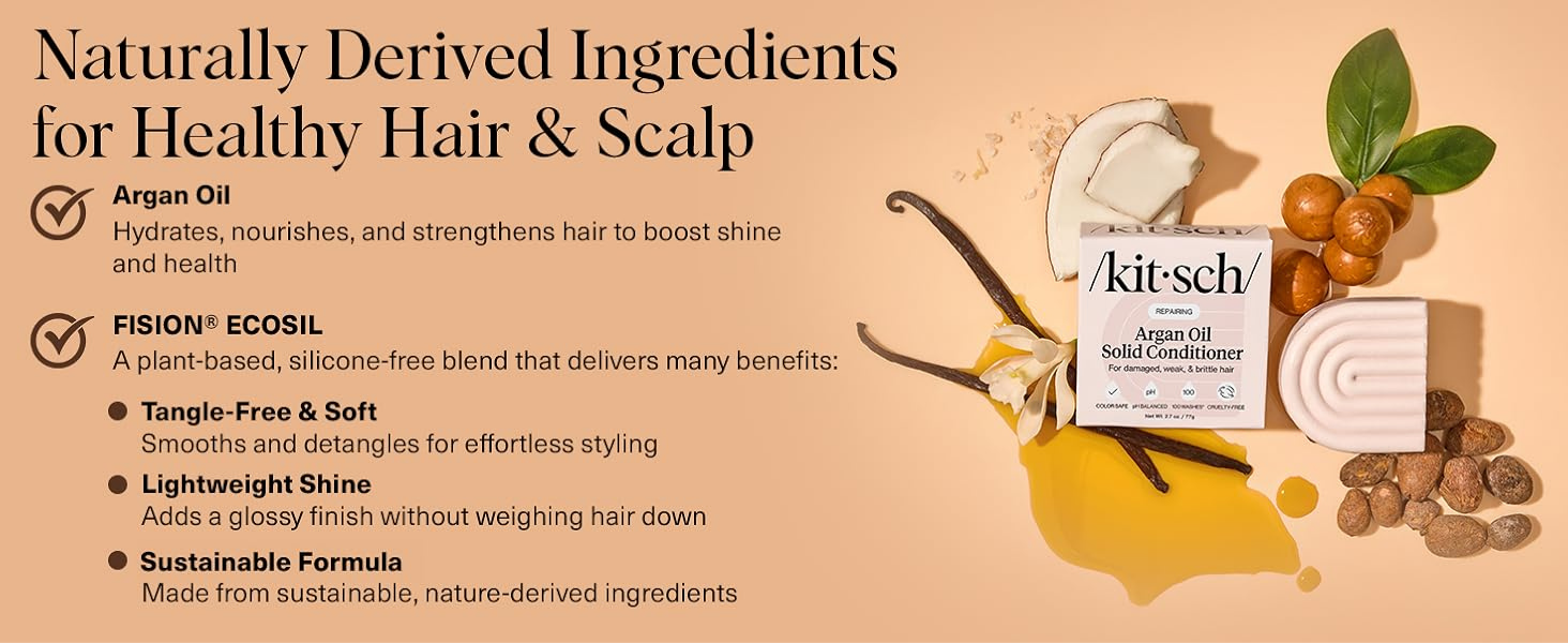 Kitsch Argan Oil Conditioner Bar &ndash; Repairing Hair Conditioner for Damaged Hair, Anti-Frizz &ndash; Strengthening, Moisturizing Hair Care &ndash; Paraben, Silicone & Sulfate-Free &ndash; Made in USA