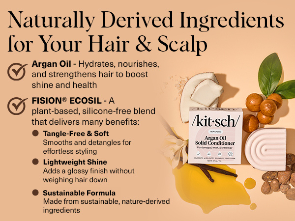 Kitsch Argan Oil Conditioner Bar &ndash; Repairing Hair Conditioner for Damaged Hair, Anti-Frizz &ndash; Strengthening, Moisturizing Hair Care &ndash; Paraben, Silicone & Sulfate-Free &ndash; Made in USA