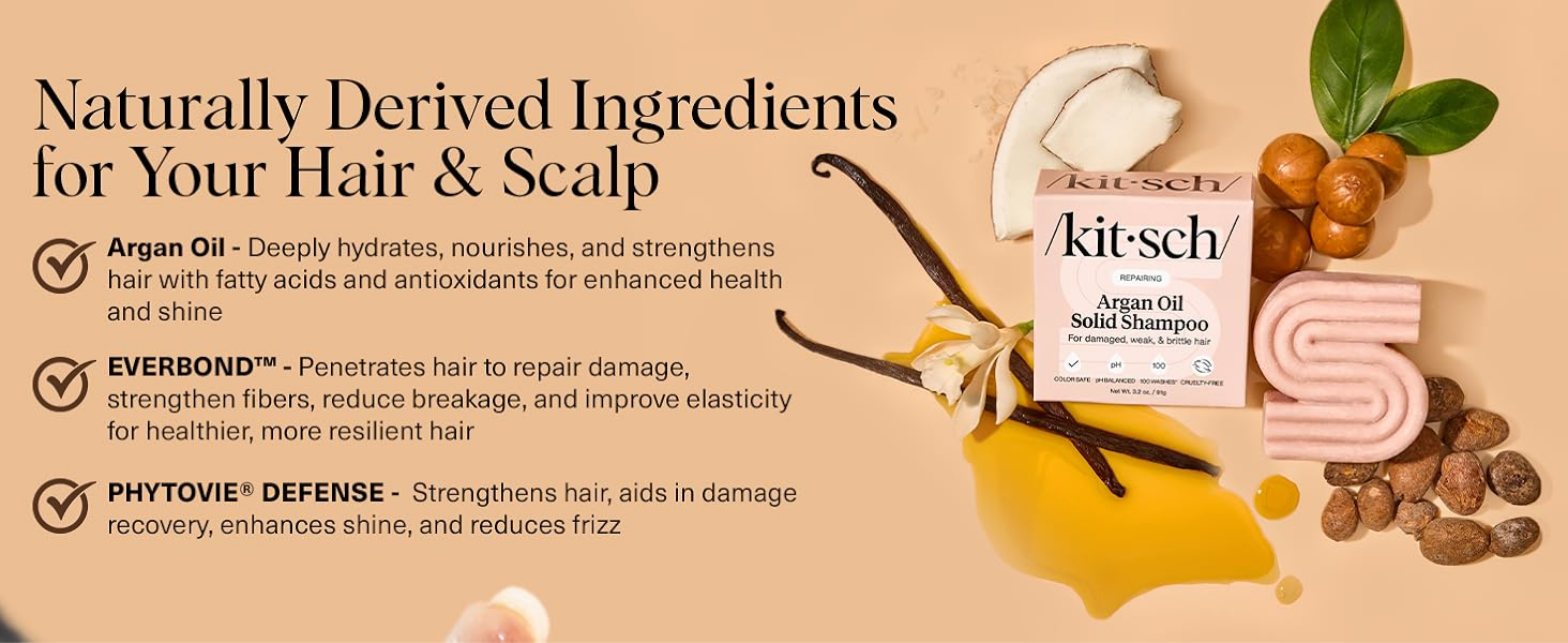 Kitsch Argan Oil Shampoo Bar for Hair Growth &ndash; Repairing Hair Shampoo for Women & Men &ndash; Strengthening & Moisturizing Hair Care &ndash; Paraben, Phthalates, Silicone & Sulfate Free - Made in USA