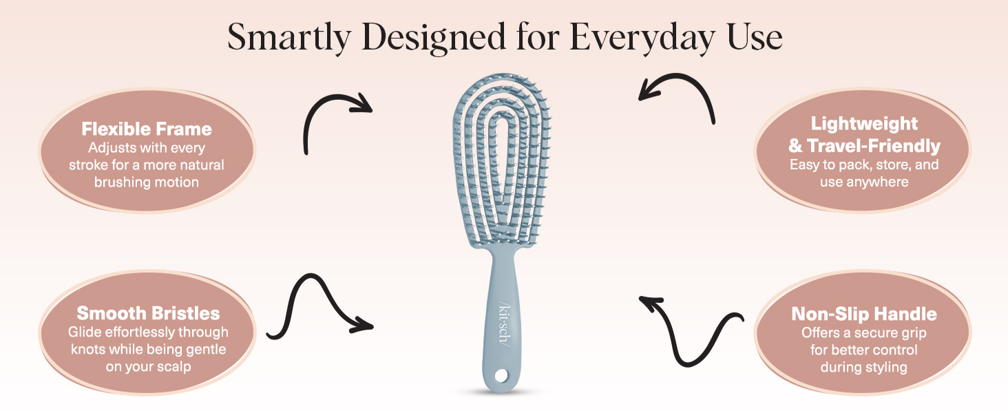 Kitsch Hair Brush Detangler &ndash; Flexi Flow Hair Brush for Women, Men & Kids | Detangling Brushes for Curly Hair with Bendable Frame, Bounce Curl Defining Brush for Wet or Dry Strands - Haze Blue