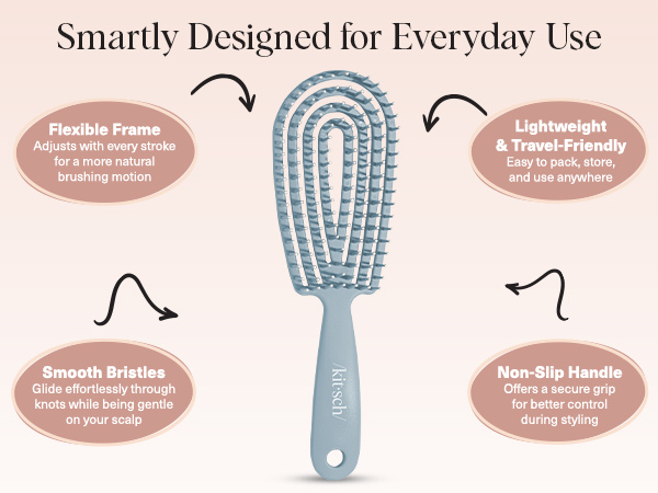 Kitsch Hair Brush Detangler &ndash; Flexi Flow Hair Brush for Women, Men & Kids | Detangling Brushes for Curly Hair with Bendable Frame, Bounce Curl Defining Brush for Wet or Dry Strands - Haze Blue