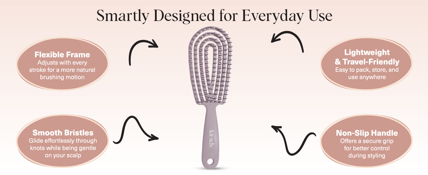 Kitsch Hair Brush Detangler &ndash; Flexi Flow Hair Brush for Women, Men & Kids | Detangling Brushes for Curly Hair with Bendable Frame, Bounce Curl Defining Brush for Wet or Dry Strands - Soft Violet