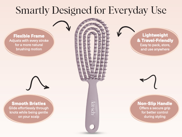 Kitsch Hair Brush Detangler &ndash; Flexi Flow Hair Brush for Women, Men & Kids | Detangling Brushes for Curly Hair with Bendable Frame, Bounce Curl Defining Brush for Wet or Dry Strands - Soft Violet