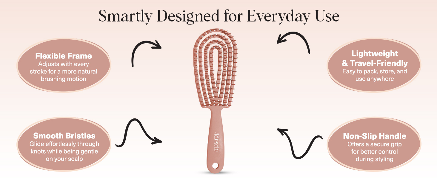 Kitsch Hair Brush Detangler &ndash; Flexi Flow Hair Brush for Women, Men & Kids | Detangling Brushes for Curly Hair with Bendable Frame, Bounce Curl Defining Brush for Wet or Dry Strands - Terracotta