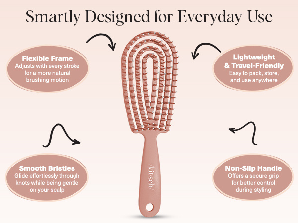 Kitsch Hair Brush Detangler &ndash; Flexi Flow Hair Brush for Women, Men & Kids | Detangling Brushes for Curly Hair with Bendable Frame, Bounce Curl Defining Brush for Wet or Dry Strands - Terracotta