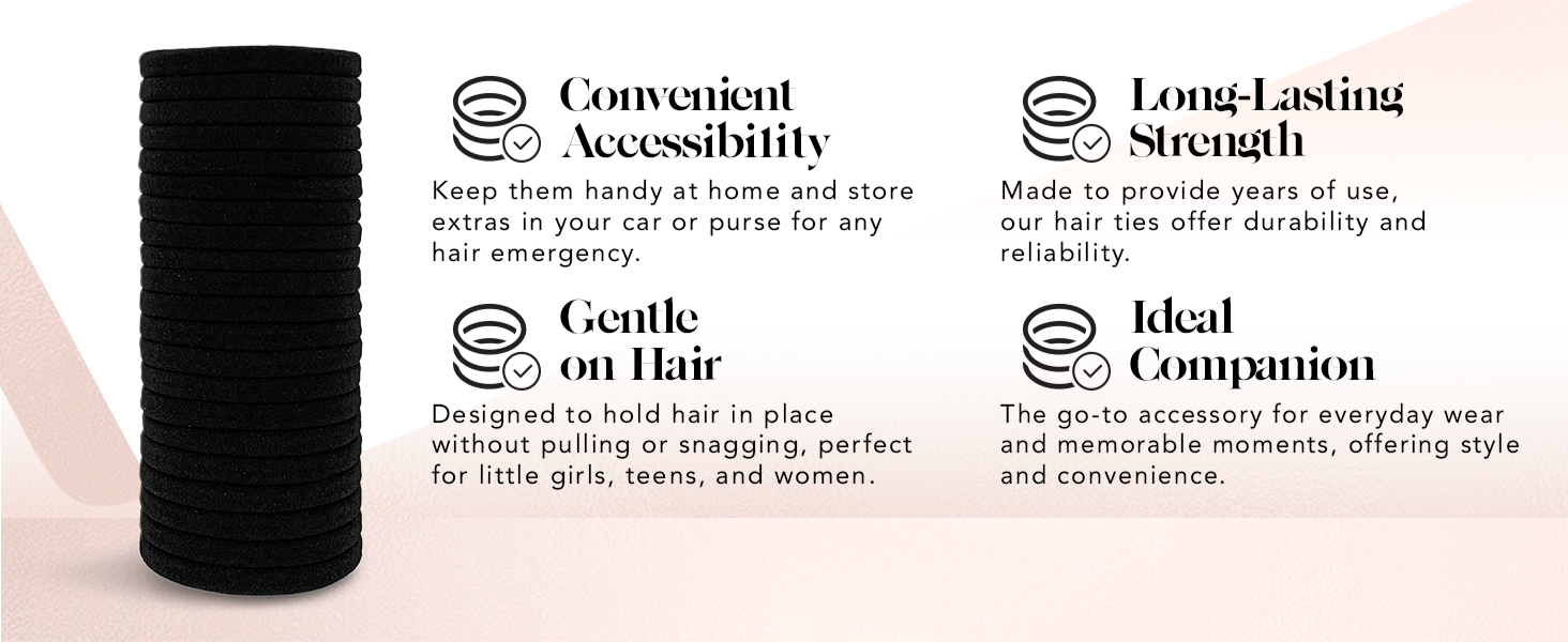 Kitsch Nylon Hair Ties No Damage - Stretchable Hair Bands for Strong All-Day Hold, Ponytail Holders | Hair Accessories for Girls | Ideal Gifts for Women - Black, 20 Pcs