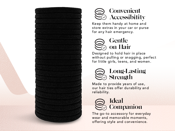Kitsch Nylon Hair Ties No Damage - Stretchable Hair Bands for Strong All-Day Hold, Ponytail Holders | Hair Accessories for Girls | Ideal Gifts for Women - Black, 20 Pcs