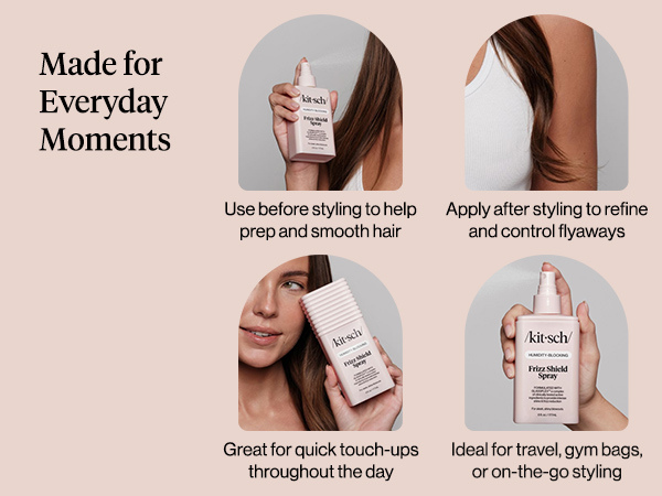 Kitsch Frizz Shield Hair Spray - Frizz Control Hairspray for Smooth, Glass-Like Finish | Lightweight Heat Protectant Hair Care with Argan Oil, No Heavy Residue | Anti Humidity Spray for Hair