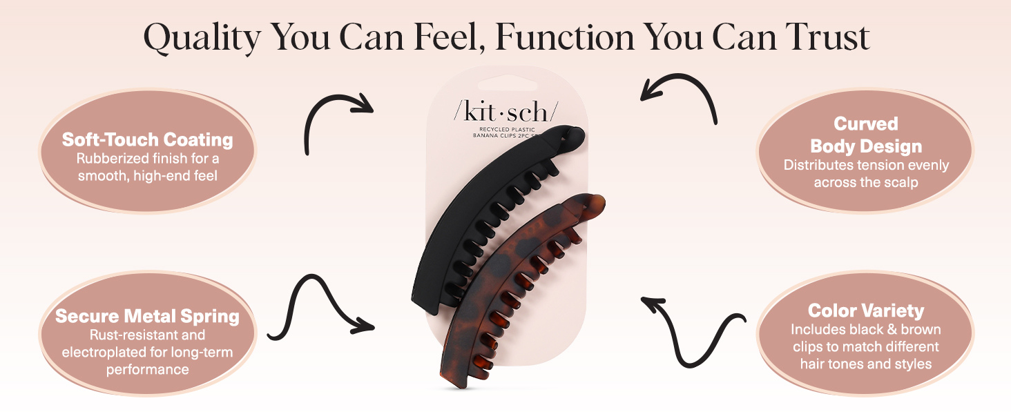 Kitsch Banana Clips For Women - Retro 80s Style Banana Hair Clips | Secure & Durable, No Crease Hair Accessories for Women | Styling, Ponytails & Updos | Ideal Gifts for Women - Black & Tort, 2pcs
