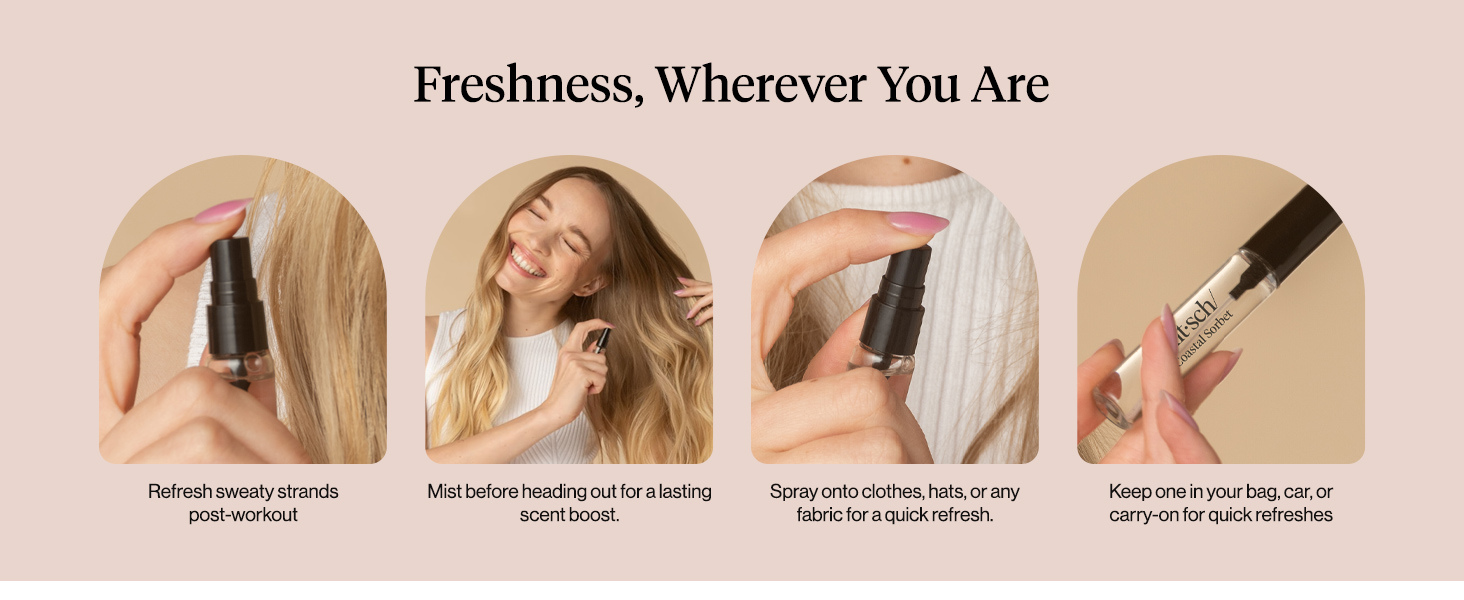 Kitsch Hair Perfume for Women- Trio Set | Deodorizing & Patented Odor-Eliminating Technology Hair Spray & Body Mist- Freshen Hair, Body & Pillows - Tula Rose, Beachy Gelato & Coastal Sorbet- 3 x 10mL