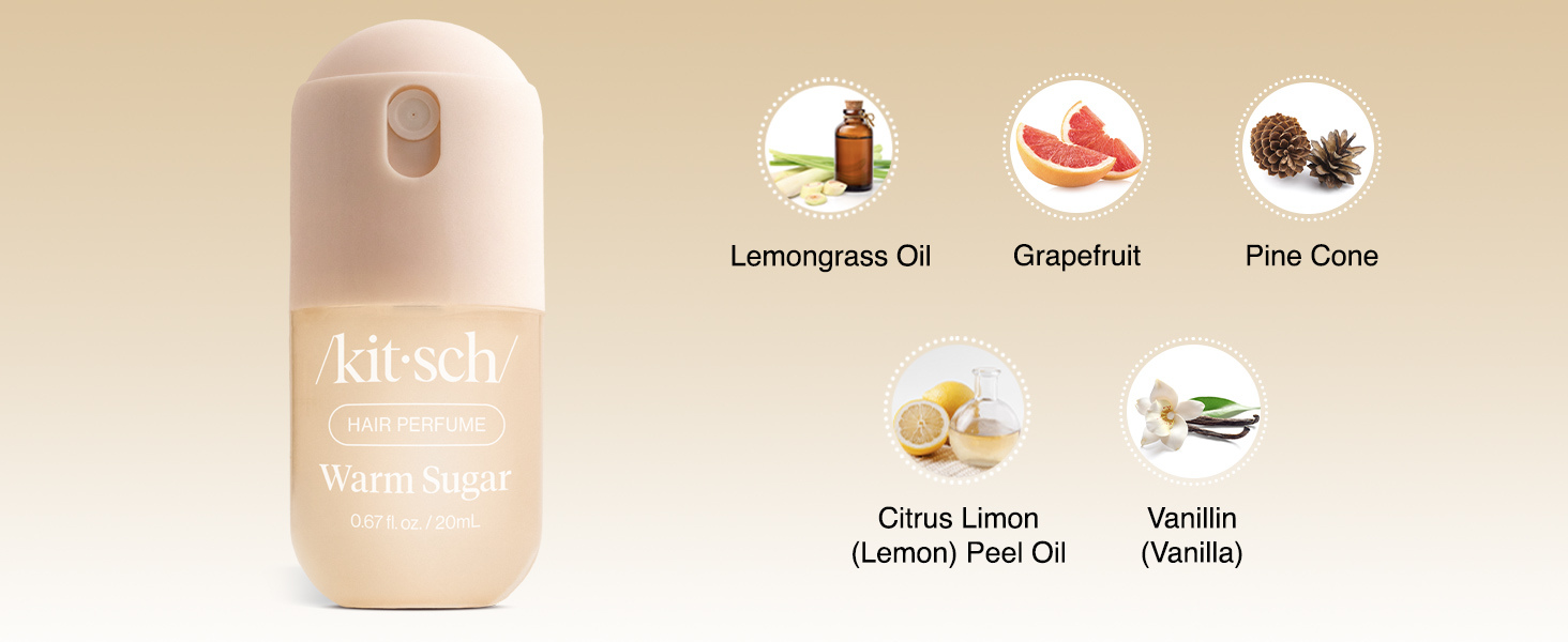 Kitsch Hair Perfume for Women - Warm Sugar | Clean, Deodorizing & Patented Odor-Eliminating Technology Hair Spray & Body Mist - Freshen Hair, Body & Pillows - Pink Grapefruit & Vanilla Scent - 20mL