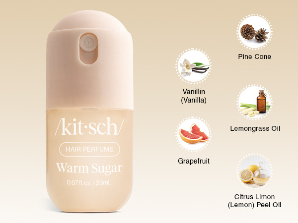 Kitsch Hair Perfume for Women - Warm Sugar | Clean, Deodorizing & Patented Odor-Eliminating Technology Hair Spray & Body Mist - Freshen Hair, Body & Pillows - Pink Grapefruit & Vanilla Scent - 20mL