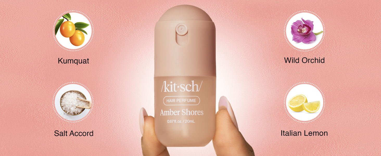 Kitsch Hair Perfume for Women - Amber Shores | Clean, Deodorizing & Patented Odor-Eliminating Technology Hair Spray & Body Mist - Freshen Hair, Body & Pillows - Woody Aquatic Scent - 20mL