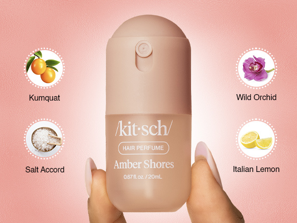 Kitsch Hair Perfume for Women - Amber Shores | Clean, Deodorizing & Patented Odor-Eliminating Technology Hair Spray & Body Mist - Freshen Hair, Body & Pillows - Woody Aquatic Scent - 20mL