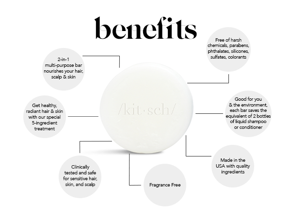 Kitsch Ultra Sensitive 2-in-1 Conditioner Bar & Shaving Soap | Moisturizing & Anti-Irritation Bar Soap for Sensitive Scalp & Skin - 5 Ingredients Only, Scent Free Hair Care & Body Care