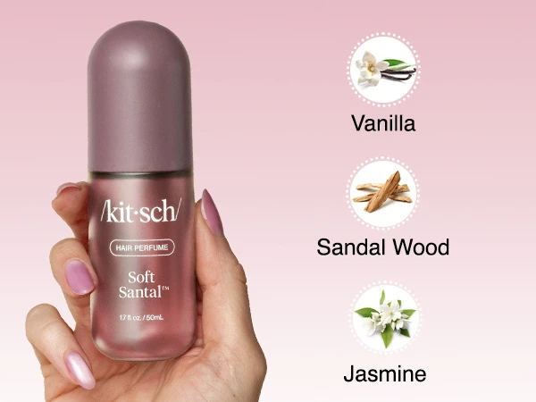 Kitsch Hair Perfume for Women – Hair Spray & Body Mist – Soft Santal, 50mL | Clean, Deodorizing & Patented Odor-Eliminating Technology – Freshen Hair, Body & Pillows – Made in USA