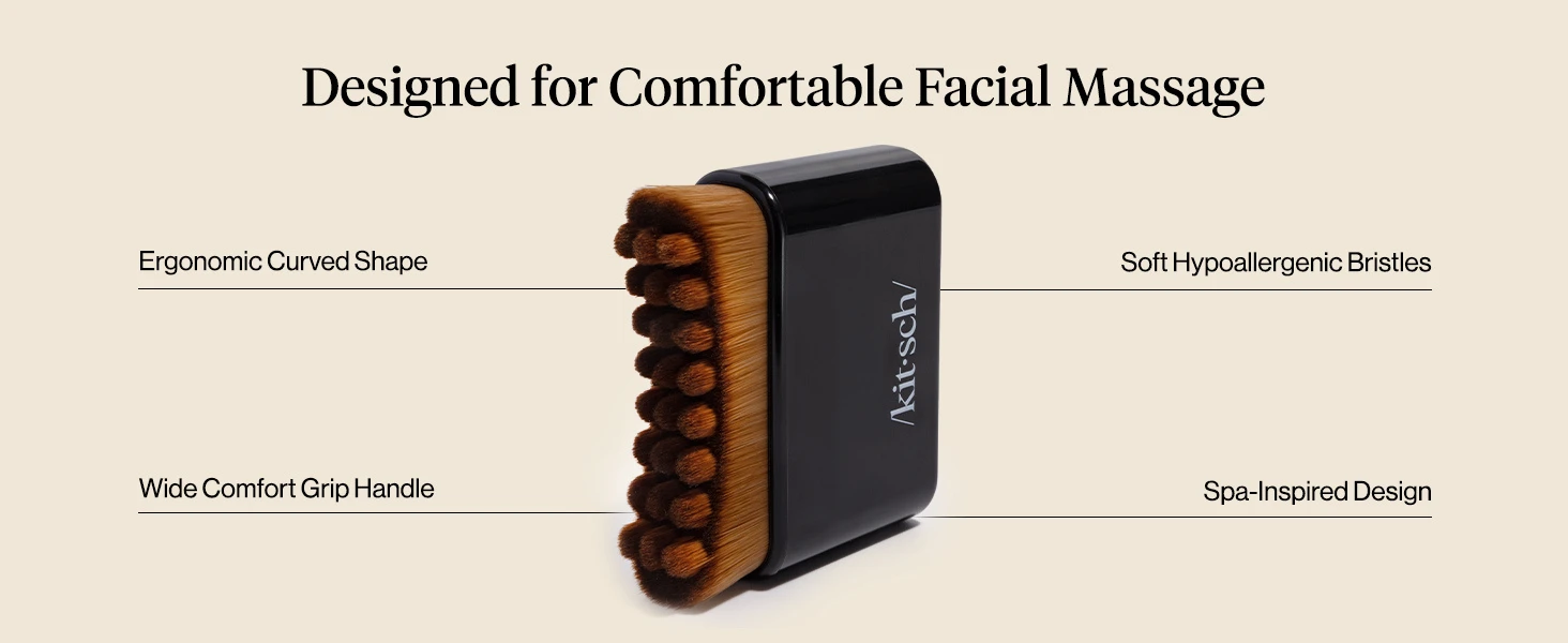 Kitsch Lymphatic Contour Face Brush - Facial Massage Brushes - Black | Hypoallergenic Bristles, Depuffing & Encourage Circulation