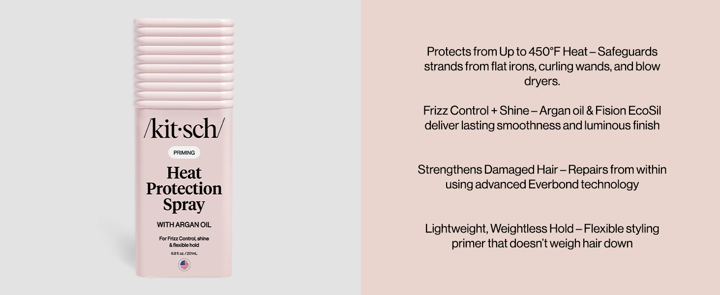 Kitsch Heat Protection Spray for Hair &ndash; Heat Protectant for Hair with Argan Oil &ndash; Styling Hair Spray for Frizz Control, Shine & Damage Protection &ndash; Protects Strands | Ideal Gifts for Women