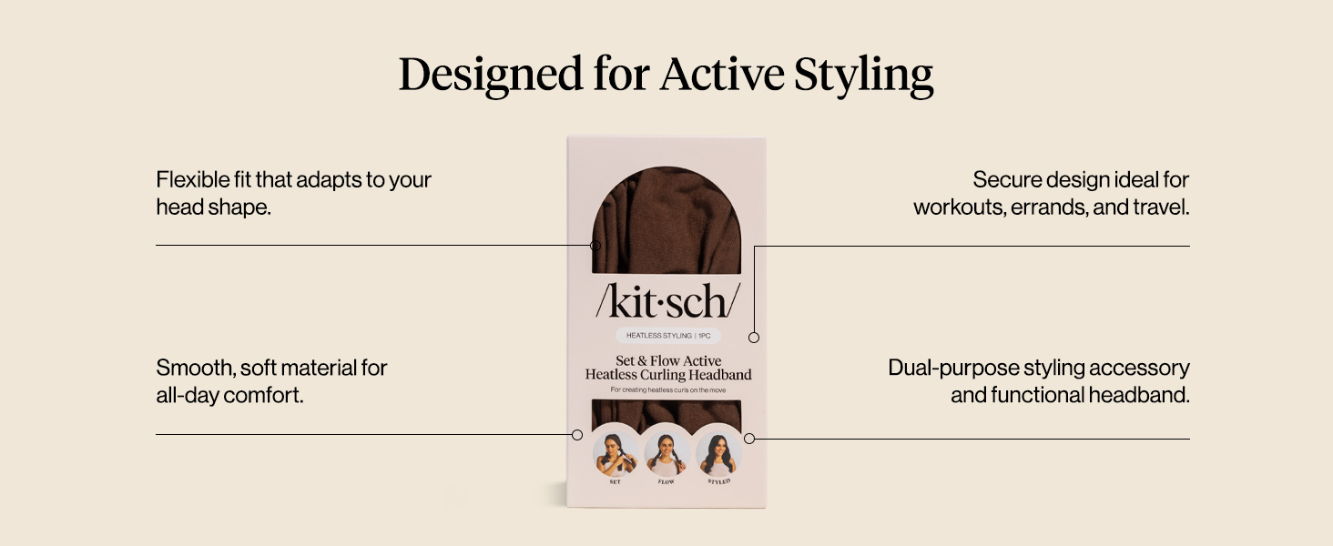 Kitsch Set & Flow Active Heatless Curling Headband For Women - Brown, 1pc - Soft, Breathable Cotton Head Bands For Women's Hair &ndash; Stretchy Fit, Achieves Curls Overnight &ndash; Gym-To-Glam In Minutes