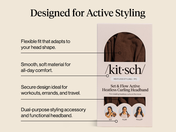Kitsch Set & Flow Active Heatless Curling Headband For Women - Brown, 1pc - Soft, Breathable Cotton Head Bands For Women's Hair &ndash; Stretchy Fit, Achieves Curls Overnight &ndash; Gym-To-Glam In Minutes