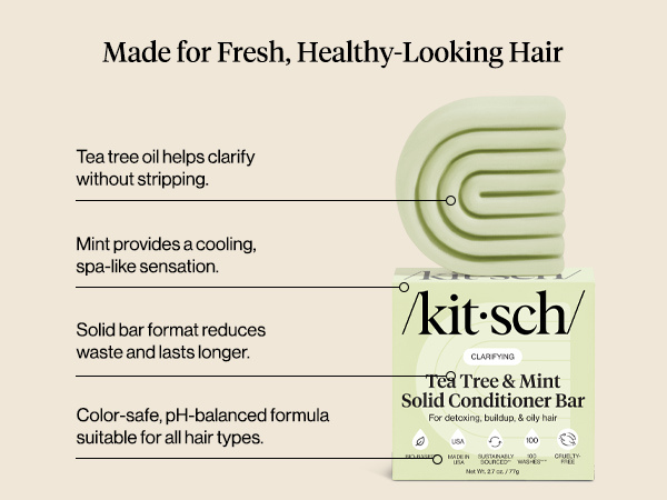 Kitsch Clarifying Tea Tree & Mint Conditioner Bar Soap - Hair Conditioner for Scalp & Oil Control - Tea Tree Conditioner for Women and Men - Vegan Hair Care, Made in USA
