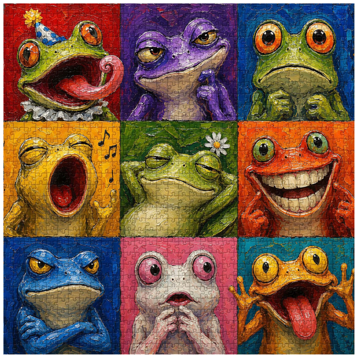 Colourful Frog Faces Jigsaw Puzzle 1000 Pieces