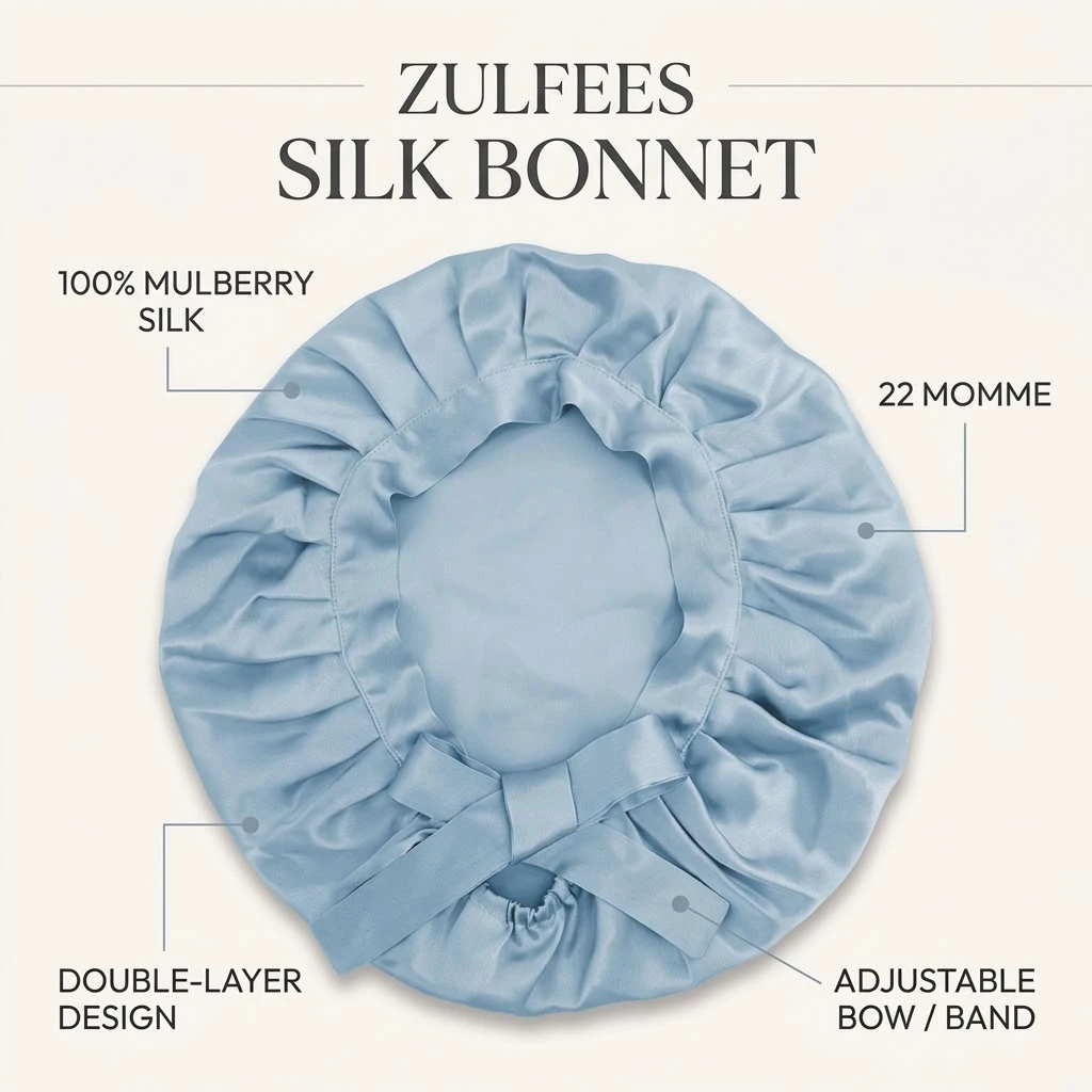 Features of Zulfees Grayish Blue Silk Bonnet