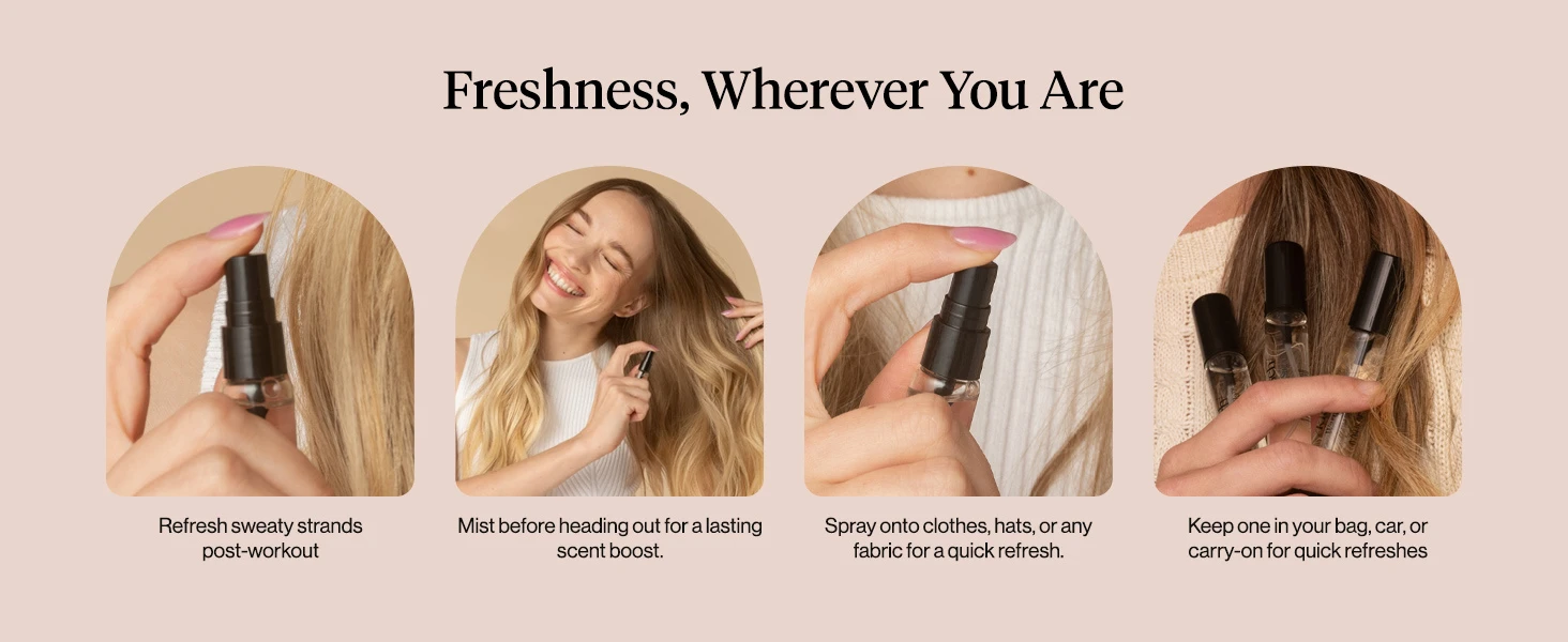 Kitsch Trio Vanilla Vault Hair Perfume for Women - Hair Spray & Body Mist, Clean, Deodorizing & Patented Odor-Eliminating Technology – Freshen Hair, Body & Pillows – Made in USA – 3x10mL