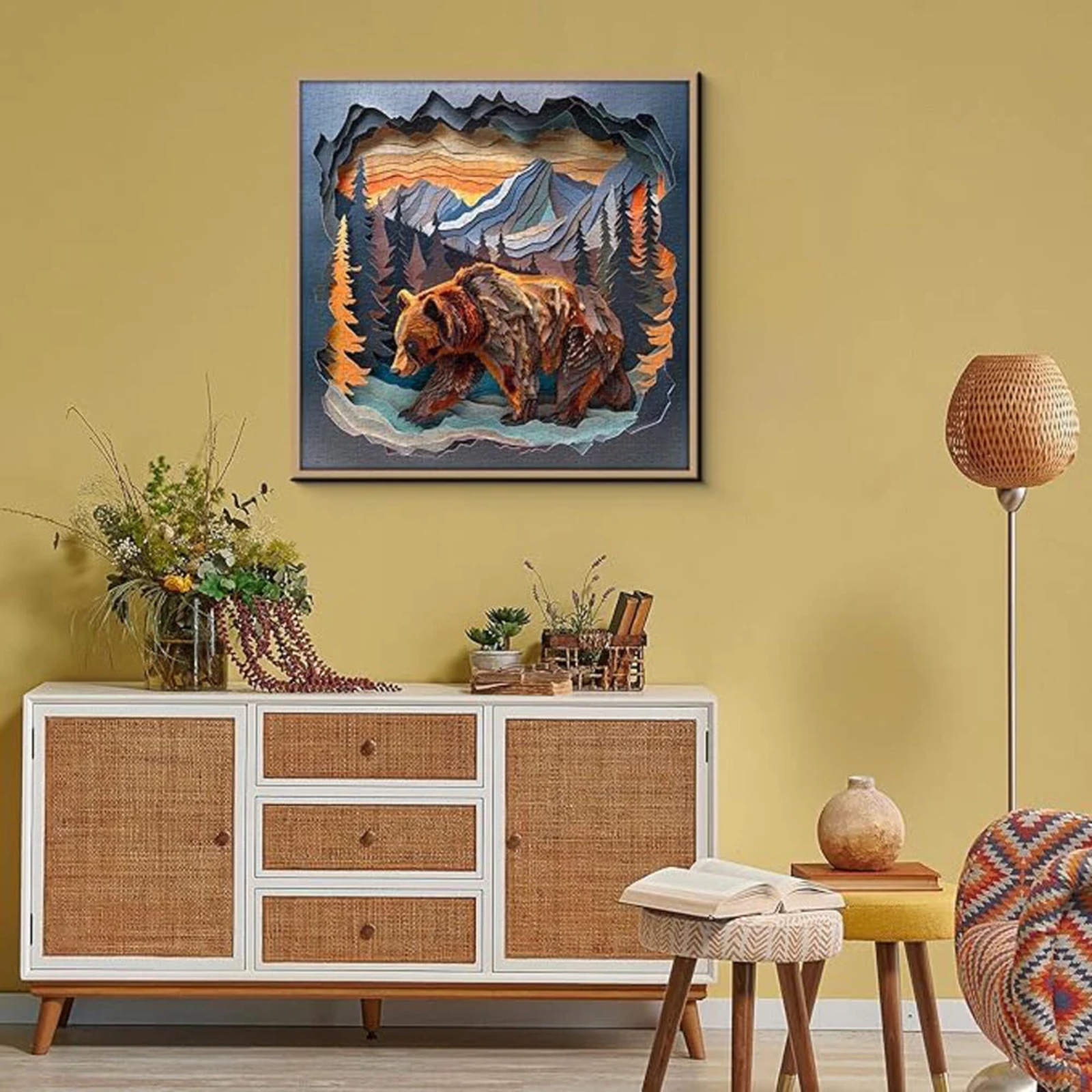 A perfect gift for friends or relatives, especially those who love nature or puzzles. The completed puzzle is like a unique paper-cut art painting, with bright colors and strong layering. After framing and hanging on the wall, it immediately enhances the artistic atmosphere of the space and becomes the focus of the room.