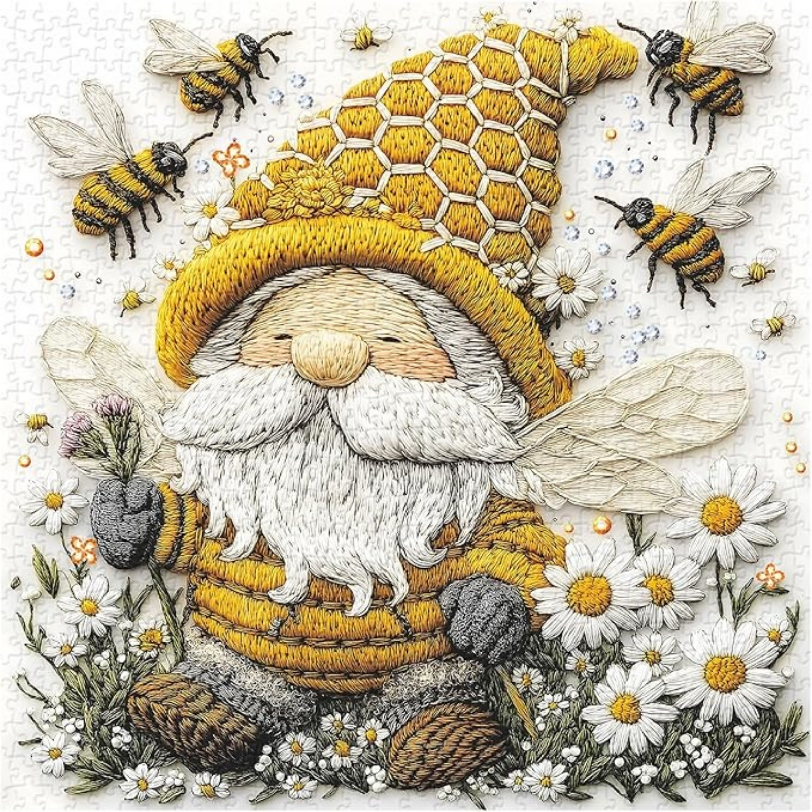 Completed Beehive Gnome Serenade 1000 Piece Jigsaw Puzzle for Adults by PPuzzling