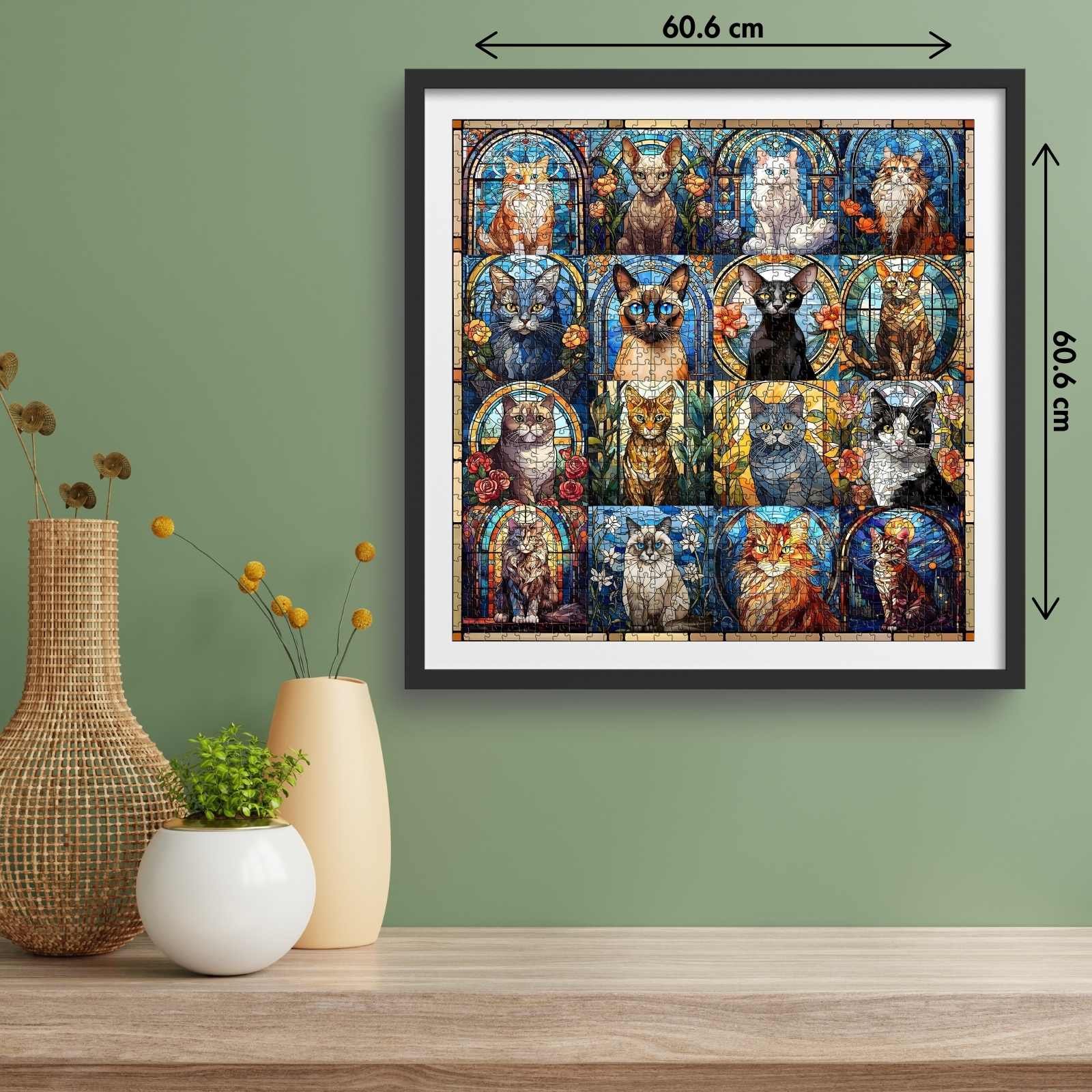 Stained Glass Cat 1000 Piece Jigsaw Puzzle for Adults - Home wall art 1000 piece jigsaw puzzle