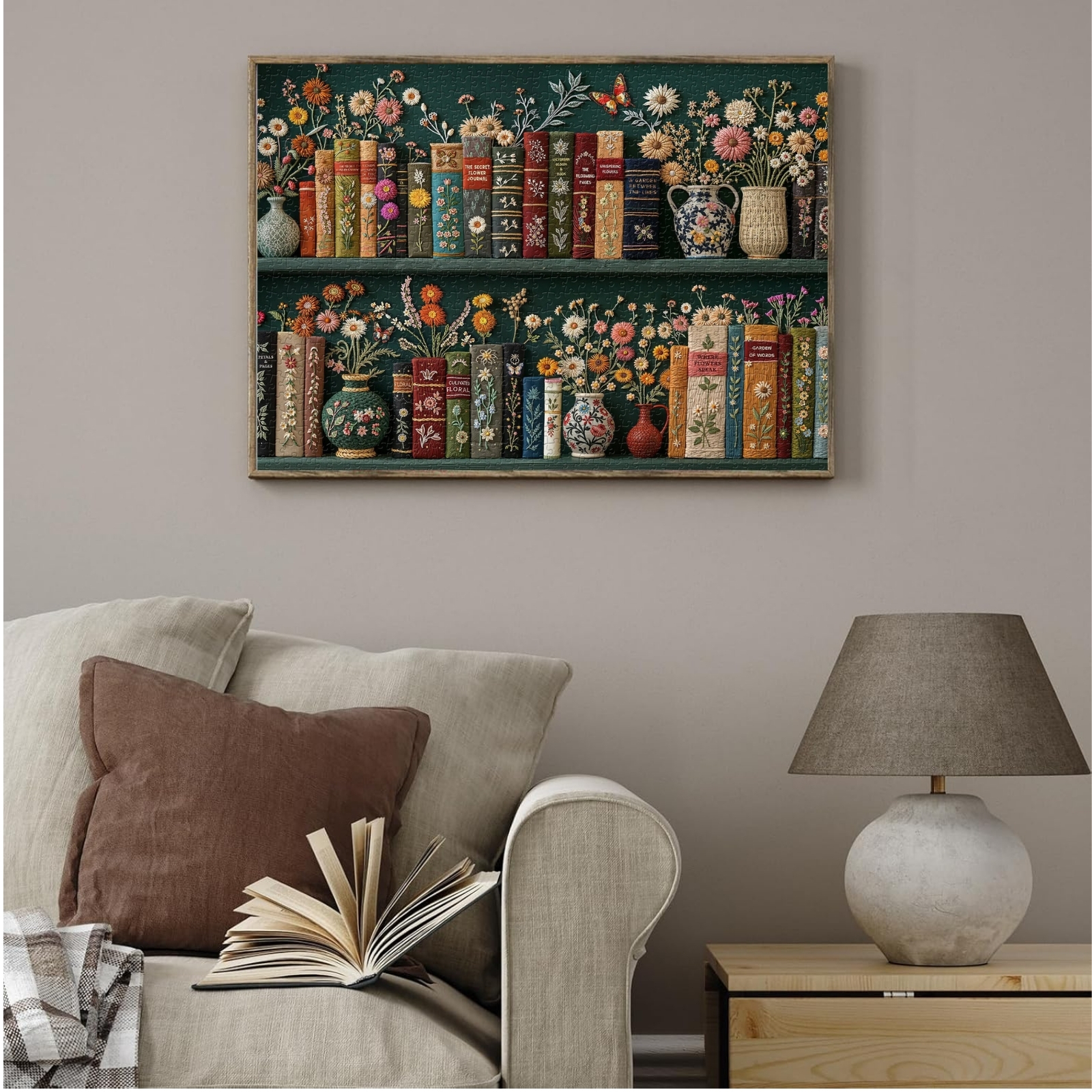 Blooming Bookshelf 1000 Piece Jigsaw Puzzle for Adults - Framed