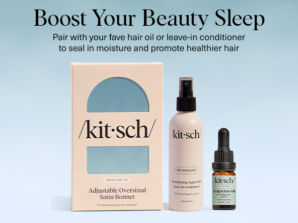 Kitsch Adjustable Oversized Satin Bonnet - Haze Blue