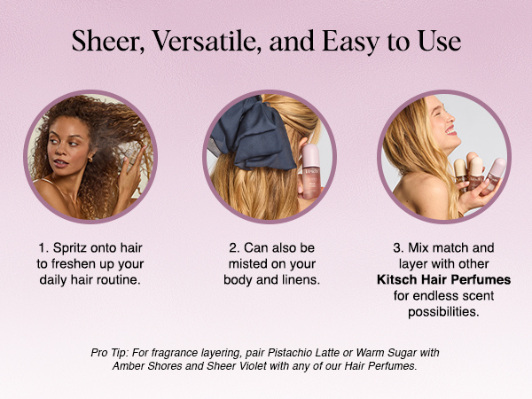 Kitsch Hair Perfume for Women - Sheer Violet | Clean, Deodorizing & Patented Odor-Eliminating Technology Hair Spray & Body Mist - Freshen Hair, Body & Pillows - Raspberry, Soft Musk Scent - 50mL