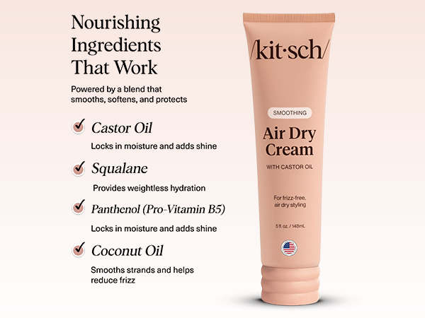 Kitsch Smoothing Air Dry Cream for Hair – Frizz Control Hair Care Product with Castor Oil & Coconut Oil – Weightless Styling Cream - Enhances Natural Texture Appearance | Ideal Gifts for Women – 5 oz