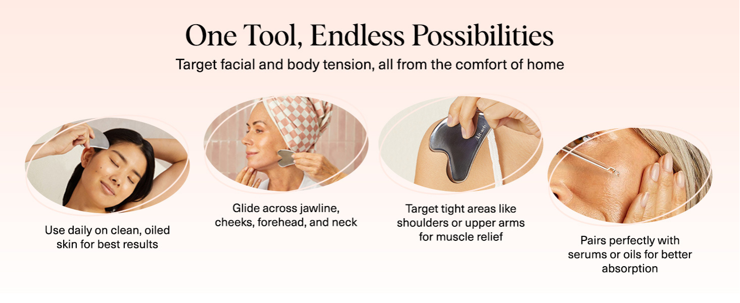 Kitsch Stainless Steel Gua Sha Facial Tools - Guasha Tool for Face, Face Sculpting Tool, Jawline Shaper, Double Chin Reducer, Body Gua Sha Tools, Lymphatic Drainage Massager, Facial Skin Care - Silver