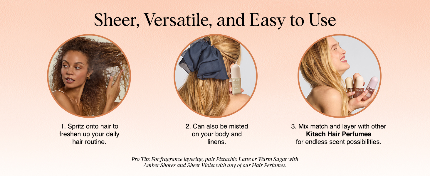 Kitsch Hair Perfume for Women - Warm Sugar | Clean, Deodorizing & Patented Odor-Eliminating Technology Hair Spray & Body Mist - Freshen Hair, Body & Pillows - Pink Grapefruit & Vanilla Scent - 50mL