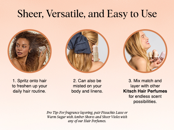 Kitsch Hair Perfume for Women - Warm Sugar | Clean, Deodorizing & Patented Odor-Eliminating Technology Hair Spray & Body Mist - Freshen Hair, Body & Pillows - Pink Grapefruit & Vanilla Scent - 50mL