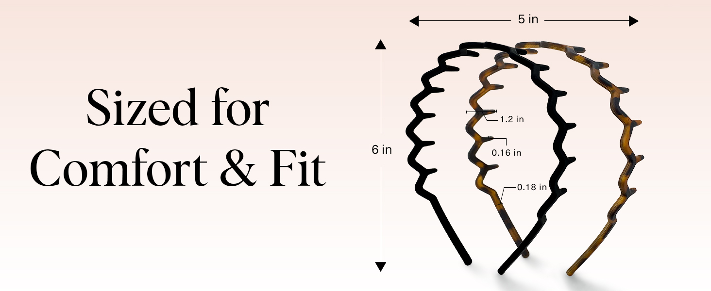 Kitsch Zig Zag Headbands for Women Non Slip – Fashion Accessories for Slicked Back Styles - Comfortable Comb Headband with Teeth | Ideal Gifts for Women - Tortoise & Black Headband - 2 pcs