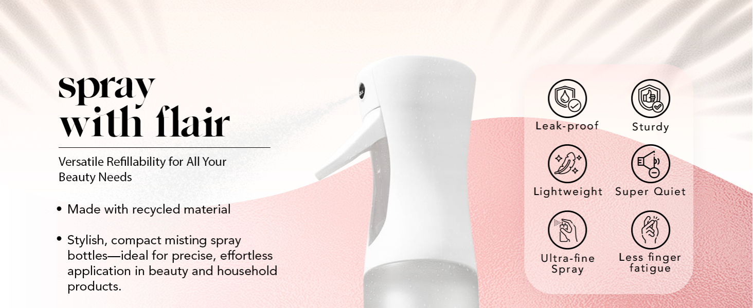 Kitsch Continuous Spray Bottle for Hair &ndash; Fine Mist Water Mister & Water Spray Bottle &ndash; Recycled Hair Spray Bottle &ndash; Spray Bottles for Cleaning, Styling, Plants & More &ndash; White, 150ml