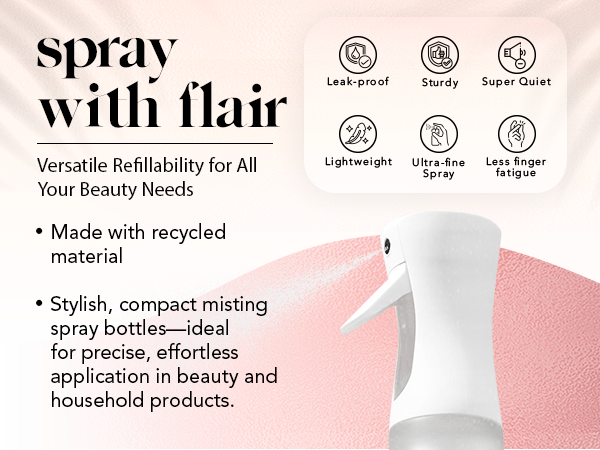 Kitsch Continuous Spray Bottle for Hair &ndash; Fine Mist Water Mister & Water Spray Bottle &ndash; Recycled Hair Spray Bottle &ndash; Spray Bottles for Cleaning, Styling, Plants & More &ndash; White, 150ml