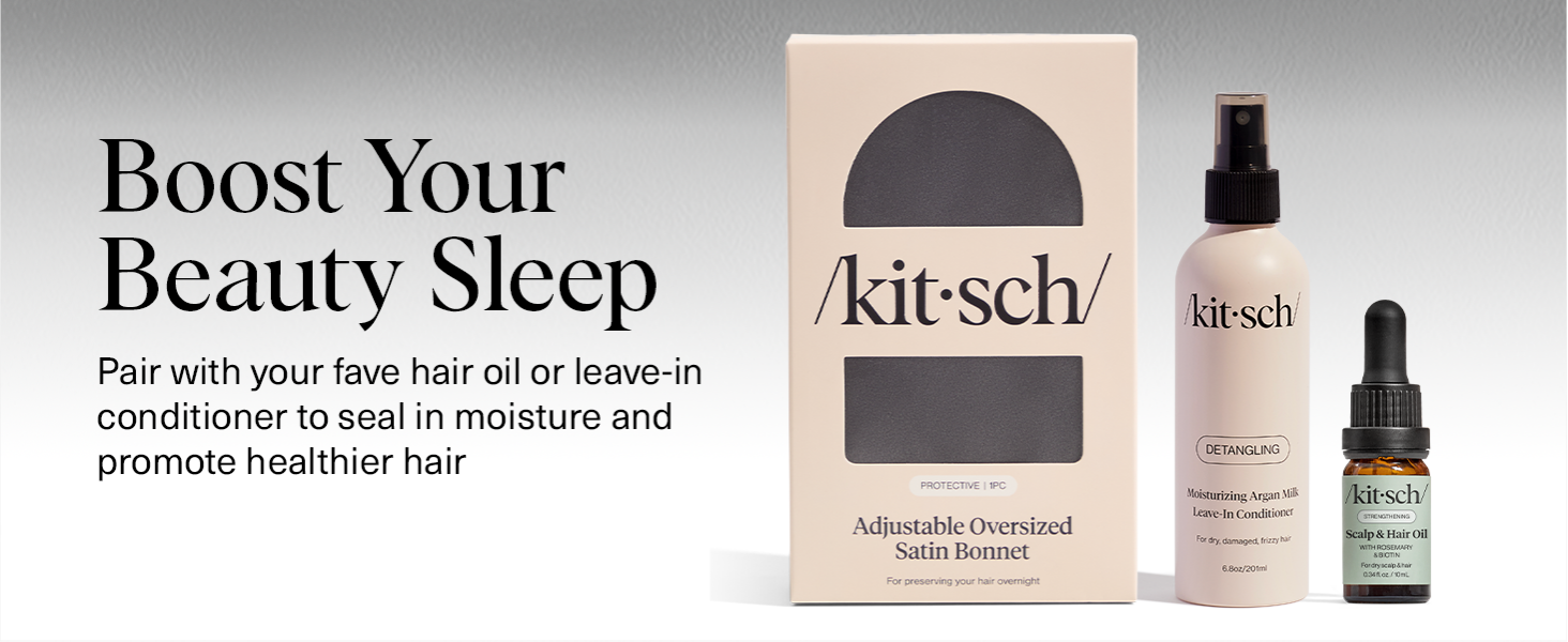 Kitsch XL Satin Bonnet for Sleeping - Softer Than Silk Hair Bonnet for Women - Secure Fit, Adjustable Night Cap for Curly & Textured Hair - Prevents Breakage, Tangles & Thinning - Charcoal